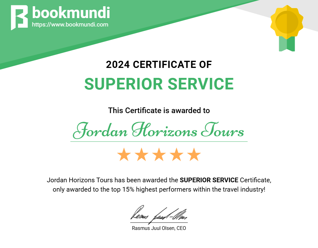 Jordan Horizons Tours Earns 2024 Superior Service Certificate on BOOKMUNDI !